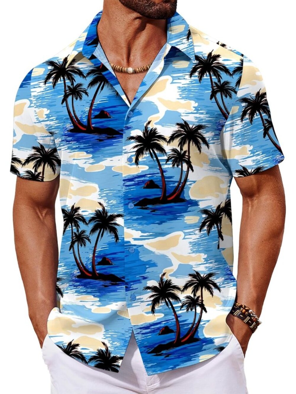 Men's Blue 1 Hawaiian Short Sleeve Tropical Floral Summer Button Down Shirts